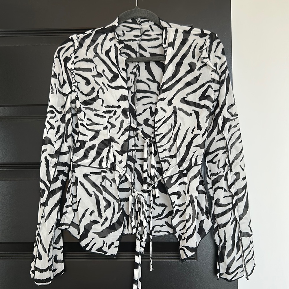 Sheer Zebra Tie Blouse/ Coverup